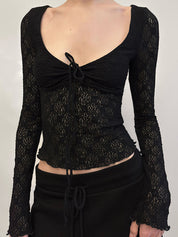 Lace Panel Ruffles Long Sleeve