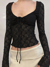 Lace Panel Ruffles Long Sleeve