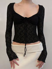 Lace Panel Ruffles Long Sleeve
