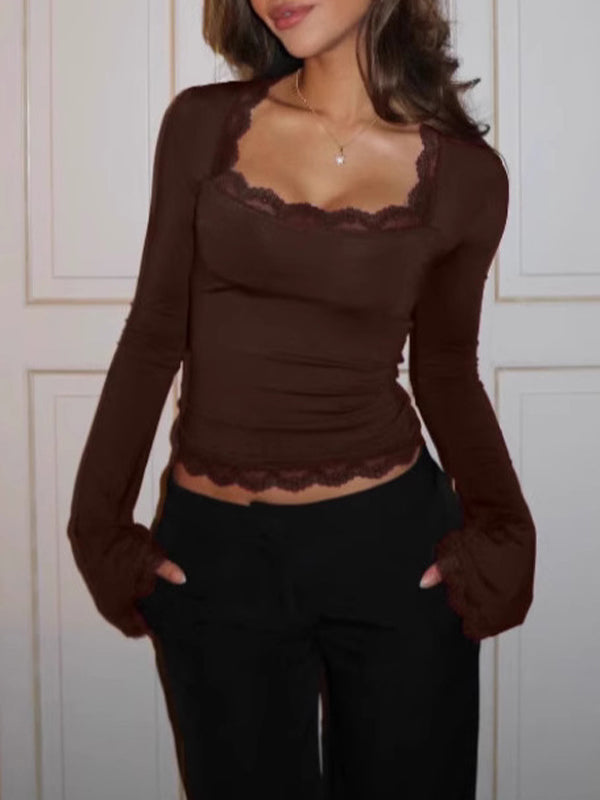 Fitted Lace Trim Long Sleeve