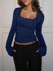 Fitted Lace Trim Long Sleeve
