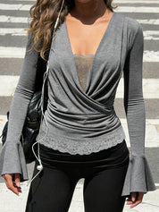 V-Neck Lace Long Sleeve