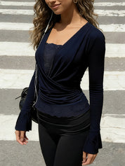 V-Neck Lace Long Sleeve