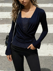 V-Neck Lace Long Sleeve