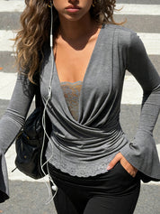 V-Neck Lace Long Sleeve