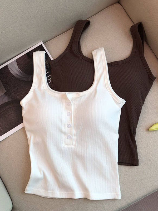 Modal Button-Up Tank Top With Built-In Bra