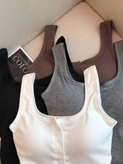 Modal Button-Up Tank Top With Built-In Bra
