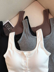Modal Button-Up Tank Top With Built-In Bra