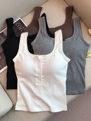 Modal Button-Up Tank Top With Built-In Bra