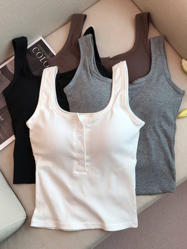 Modal Button-Up Tank Top With Built-In Bra