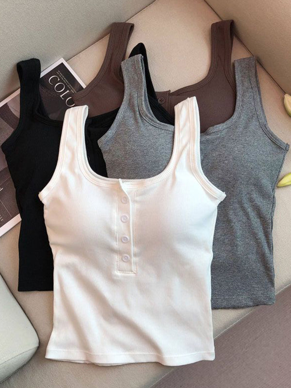 Modal Button-Up Tank Top With Built-In Bra