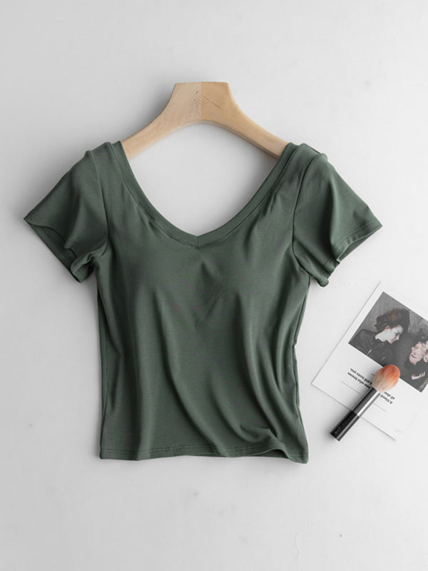 V-Neck Built-In Padding Short Sleeve