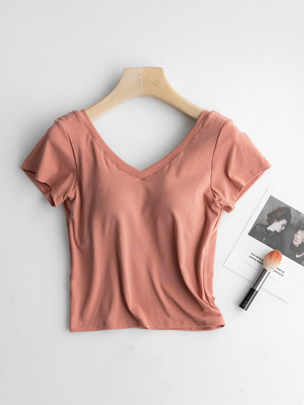 V-Neck Built-In Padding Short Sleeve