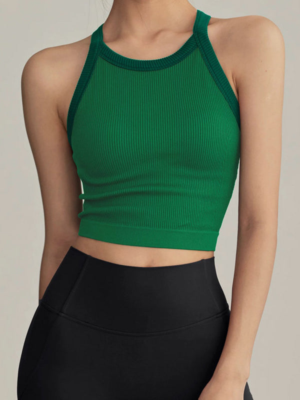 Two-Tone Ribbed Workout Built-In Bra Tank