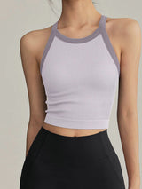 Two-Tone Ribbed Workout Built-In Bra Tank
