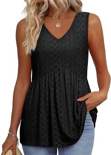 Womens V Neck Sleeveless Flowy Peplum Tops
