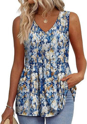 Womens V Neck Sleeveless Flowy Peplum Tops