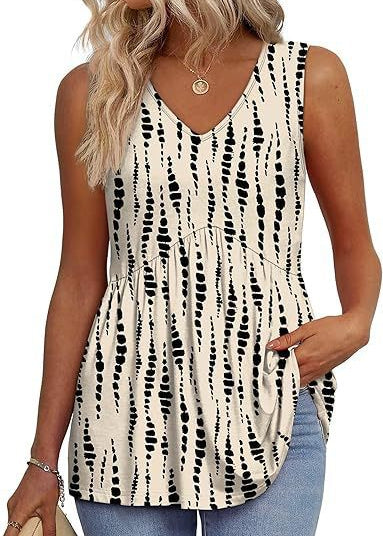 Womens V Neck Sleeveless Flowy Peplum Tops