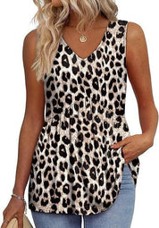 Womens V Neck Sleeveless Flowy Peplum Tops