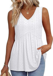 Womens V Neck Sleeveless Flowy Peplum Tops