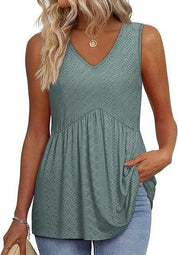 Womens V Neck Sleeveless Flowy Peplum Tops