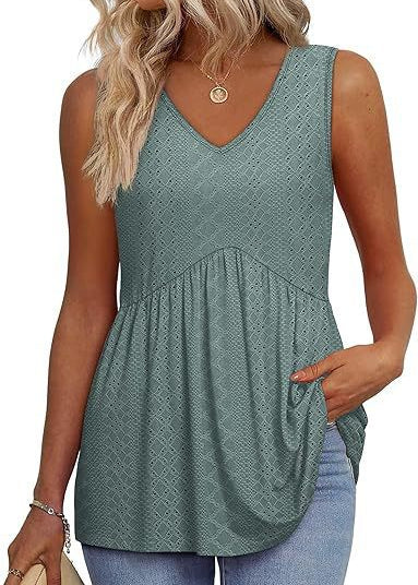 Womens V Neck Sleeveless Flowy Peplum Tops