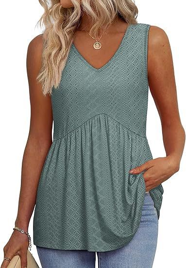 Womens V Neck Sleeveless Flowy Peplum Tops