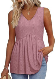 Womens V Neck Sleeveless Flowy Peplum Tops