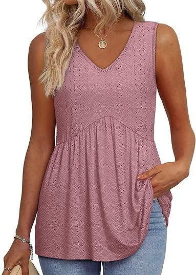 Womens V Neck Sleeveless Flowy Peplum Tops