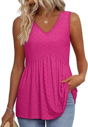 Womens V Neck Sleeveless Flowy Peplum Tops