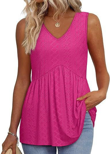 Womens V Neck Sleeveless Flowy Peplum Tops