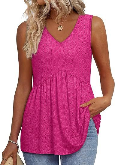 Womens V Neck Sleeveless Flowy Peplum Tops