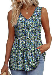 Womens V Neck Sleeveless Flowy Peplum Tops