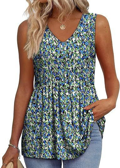Womens V Neck Sleeveless Flowy Peplum Tops