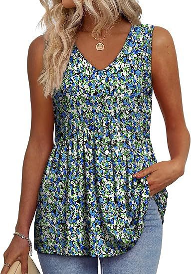 Womens V Neck Sleeveless Flowy Peplum Tops