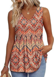 Womens V Neck Sleeveless Flowy Peplum Tops