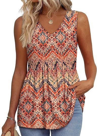 Womens V Neck Sleeveless Flowy Peplum Tops