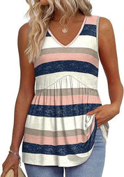 Womens V Neck Sleeveless Flowy Peplum Tops