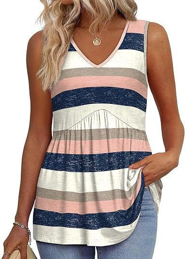 Womens V Neck Sleeveless Flowy Peplum Tops