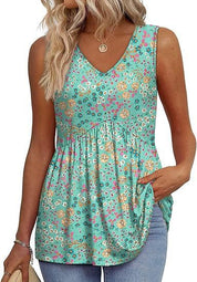 Womens V Neck Sleeveless Flowy Peplum Tops