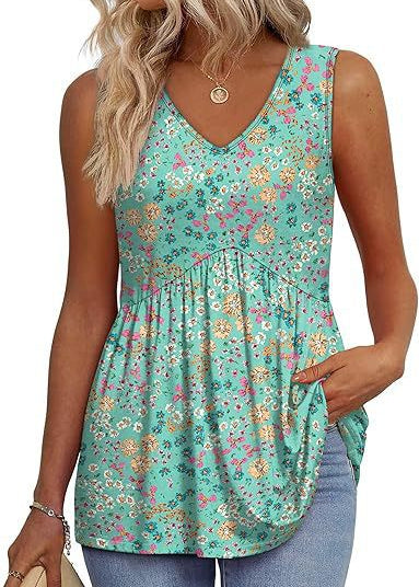 Womens V Neck Sleeveless Flowy Peplum Tops