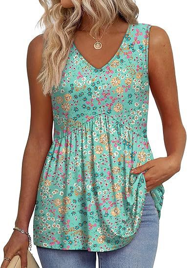 Womens V Neck Sleeveless Flowy Peplum Tops
