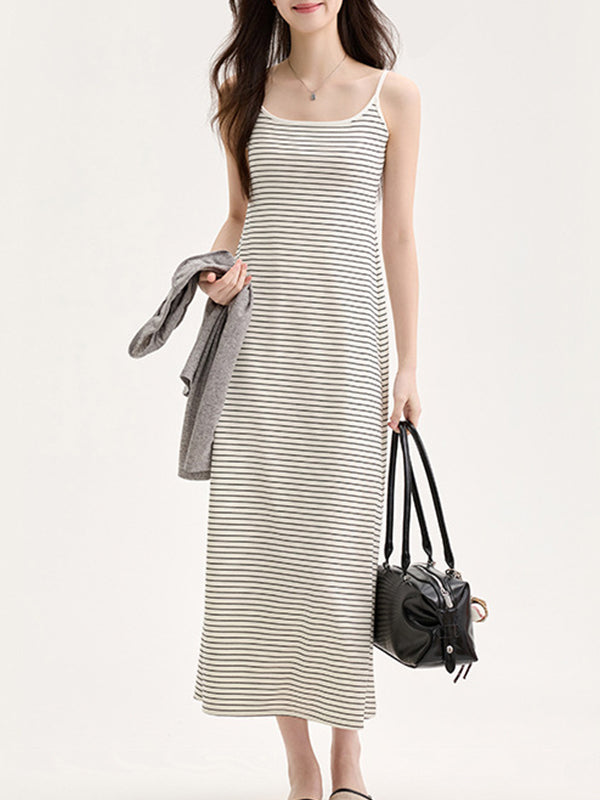 Square-Neck Tie Pads Maxi Dress