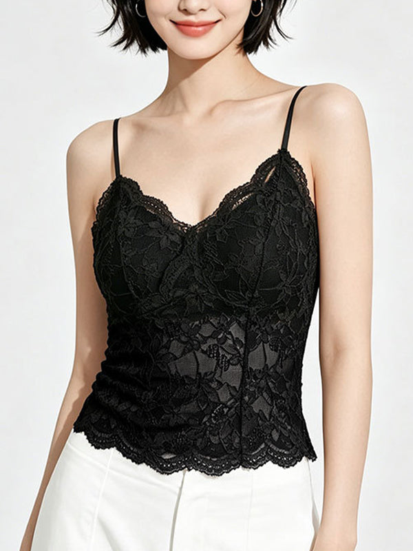 Lace-Trimmed Padded Bra-Style Tank Top