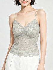 Lace-Trimmed Padded Bra-Style Tank Top