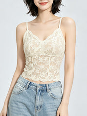 Lace-Trimmed Padded Bra-Style Tank Top