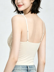 Lace-Trimmed Padded Bra-Style Tank Top