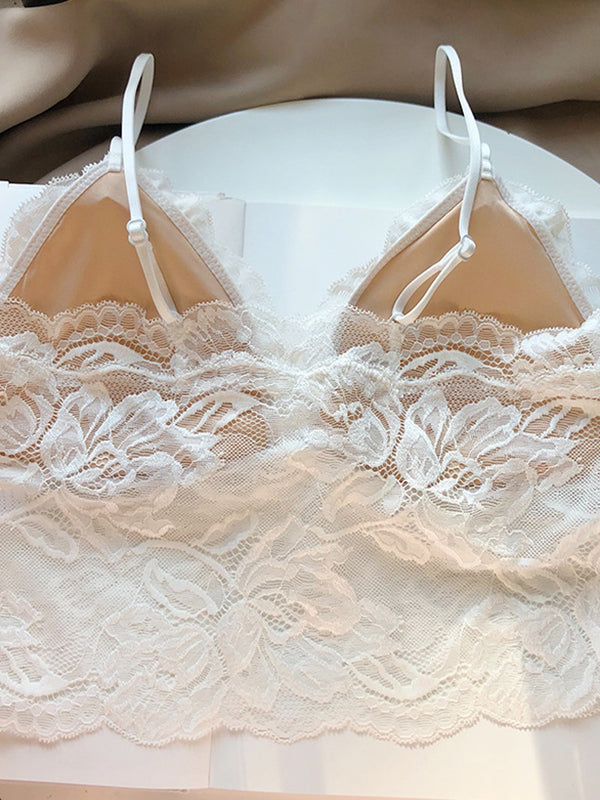 Lace-Trimmed Padded Bra-Style Tank Top
