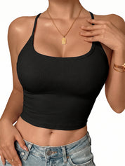 Spaghetti Strap Ribbed Knit Cami Top with Bra