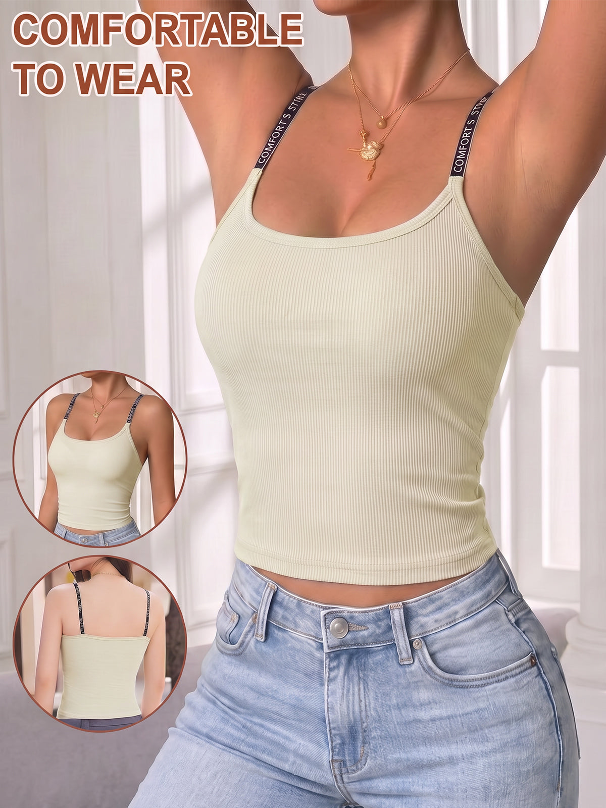 Women's Letter Tank Top with Bra Pads